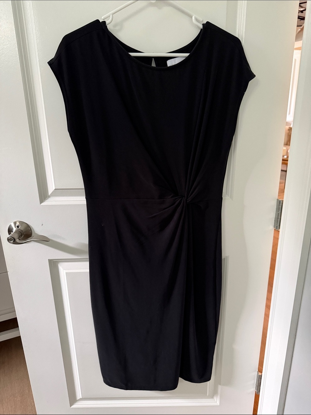 Classic Black Twist-Waist Midi Dress